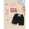 thumbnail image 4 of Aojekbee Baby Boy Girl 4th of July Outfits, Letter Print Short Sleeve Tops + Elastic Waist Shorts Independence Day Set for Infant Toddler, 4 of 10