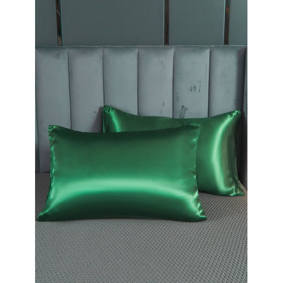 Move Over Blackish Green Satin Pillowcases Queen, Silk like Satin Pillow Cover Set of 2, Silky Microfiber Solid Pattern, 2 Pack