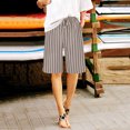 thumbnail image 5 of Sakmal Beige Shorts for Women Casual Wide Leg Drawstring Bermuda High Waisted Striped Shorts with Pockets, 5 of 9
