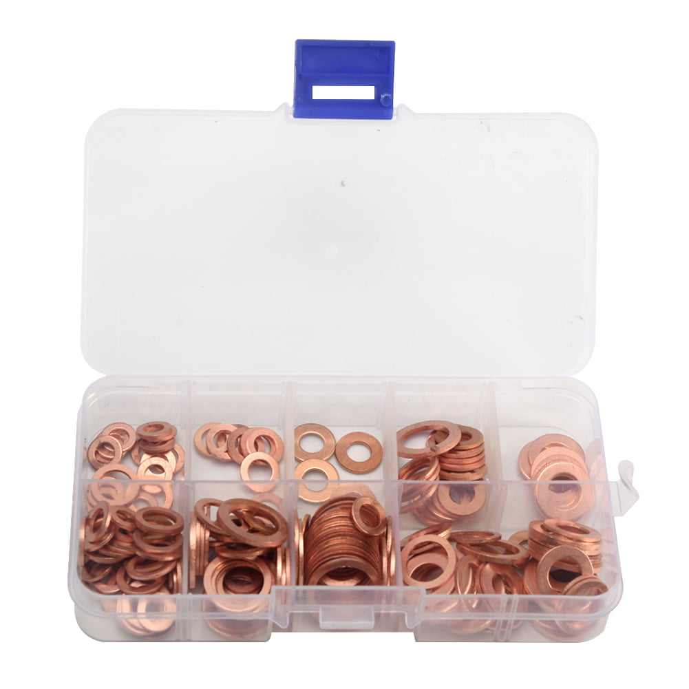 M5-M14 Copper Washer Gasket Set Flat Ring Seal Hardware Assortment Kit 200pcs 