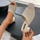thumbnail image 5 of Amzcrzy Zapatos de mujer,Zapatos de mujer,Zapatillas de mujer, Sandalias de tacón grueso acanaladas para mujer, elegantes sandalias tipo mule de tela blanca. Sandalias Mujer Zapatillas De Casa, 5 of 6