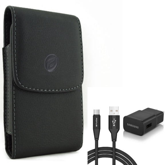 For Google Pixel 7 Pro/6/Pro - Case Belt Clip w Fast Home Charger, Leather Holster Cover, Type-C 6ft USB Cable Quick for Google Pixel 7 Pro/6/Pro Phones