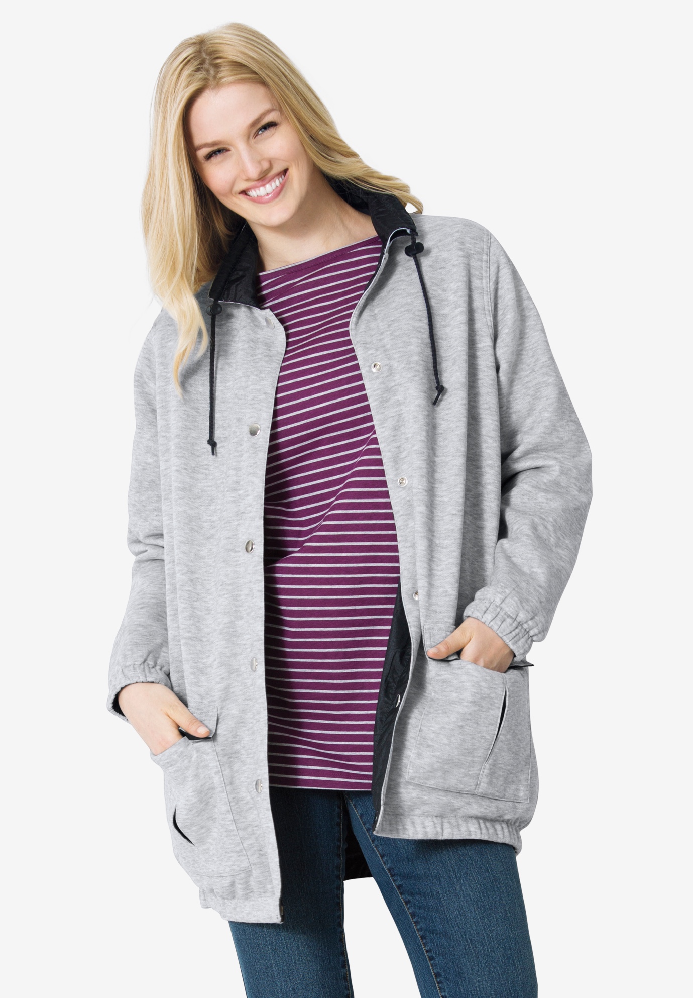 Woman Within Women's Plus Size Fleece Nylon Reversible Jacket Rain Jacket - image 4 of 6