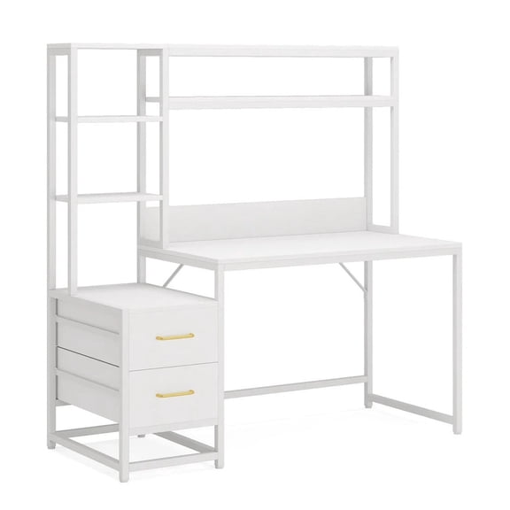Tribesigns 60" Computer Desk with Hutch and 2 Drawers, Home Office