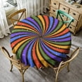 thumbnail image 1 of Abstract Rainbow Tablecloth, Retro 1960 1970s Style Colorful Summer Hippie Sunburst Groovy Swirl Print Table Cloth Cover for Home Dining Room Party, Round(60x60in), 1 of 6
