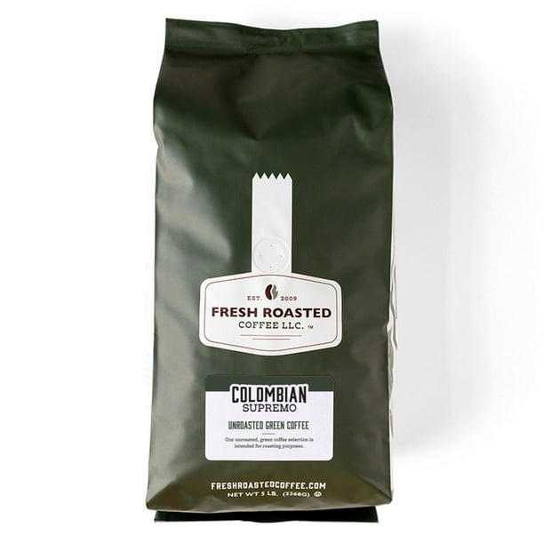 Fresh Roasted Coffee LLC, Green Colombian Supremo Coffee Beans, 5 lb Bag
