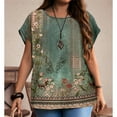 thumbnail image 2 of SOMER Plus Size Tops For Women Vintage Floral Print Loose Short Sleeve T-Shirt Casual Summer Crew Neck Top, 2 of 7