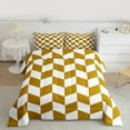 thumbnail image 2 of jejeloiu Geometric Classic Plaid Queen Comforter Set,Abstract Geometric Checkerboard Bedding Sets,Gold Rhombus Grid Bedding Comforter Set For Children,Breathable Home Decor Reversible,3pcs, 2 of 8