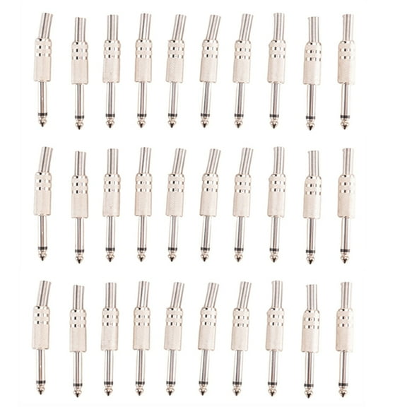 6.35mm Mono Amplifier Plug 1/4Inch Male Mono Monaural Jack Audio Cable Connector Plug Microphone 30Pcs,30 x 1/4 inch Male Solder-on ,Silver