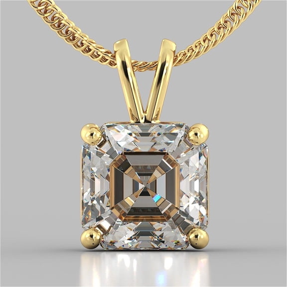 4.00 Ct Asscher Lab Created Diamond Solitaire Pendant 14K Yellow Gold Plated