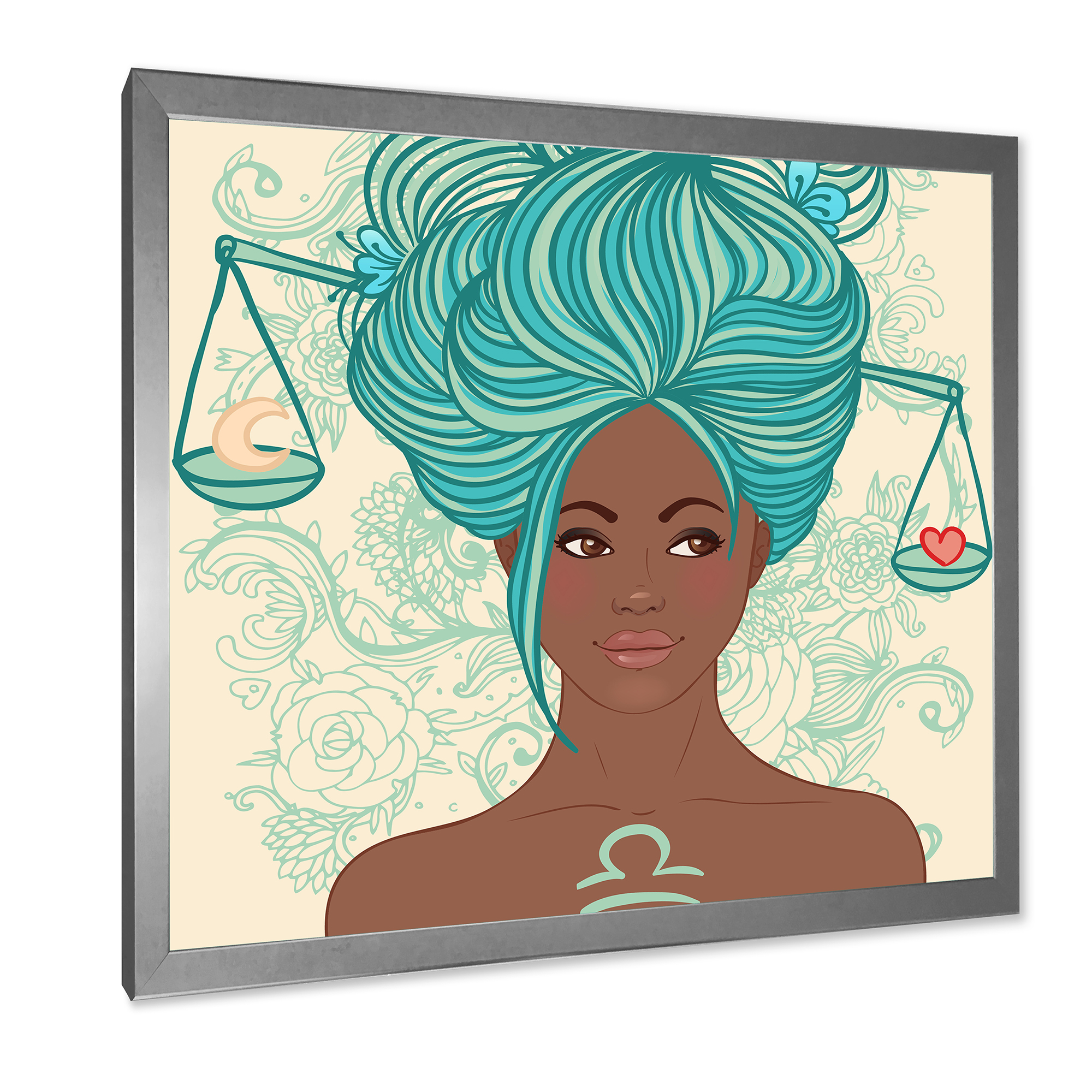 Designart 'Portrait of African American Woman With Blue Hair I' Modern Framed Art Print