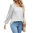 thumbnail image 3 of STARVNC Women Square Neck Lantern Long Sleeve Hollow Out Blouse, 3 of 5
