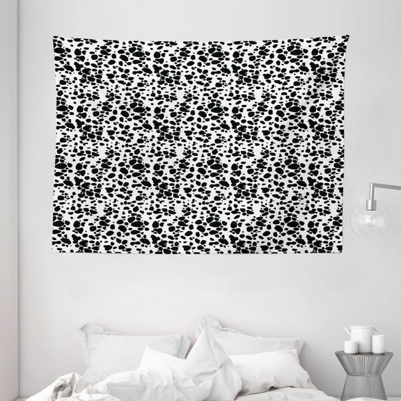 Dalmatian Dog Print Tapestry, Black and White Puppy Spots Fur Pattern Fun Spotted Pets Animal Decor, Wall Hanging for Bedroom Living Room Dorm Decor, 80W X 60L Inches, White Black, by Ambesonne