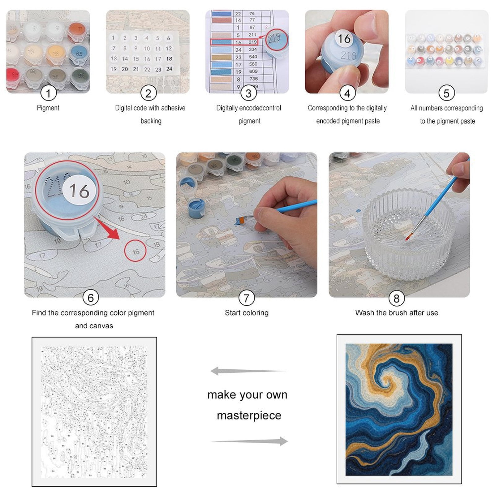 Paint By Numbers Kit for Adults Beginner - Abstract Blue Gold Swirl Art DIY Canvas Painting Kits for Adults, Frameless Paint By Number for Adults for Home Wall Decor 16x20 Inch