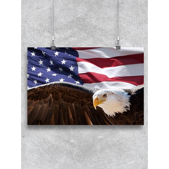 Eagle Flying With U.S. Flag Poster -Image by Shutterstock