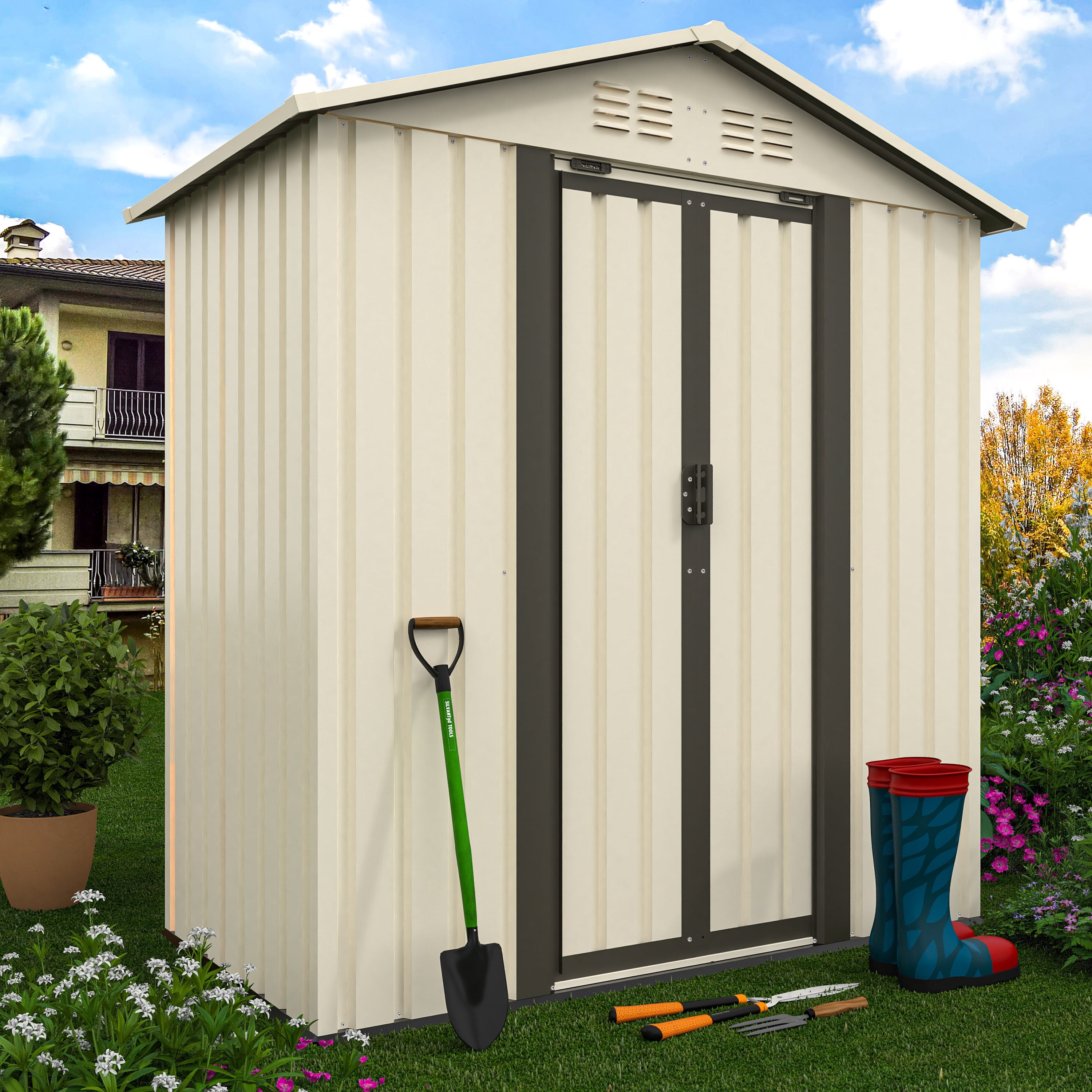 Yiyado 5 ft x 3 ft Outdoor Storage Shed, White