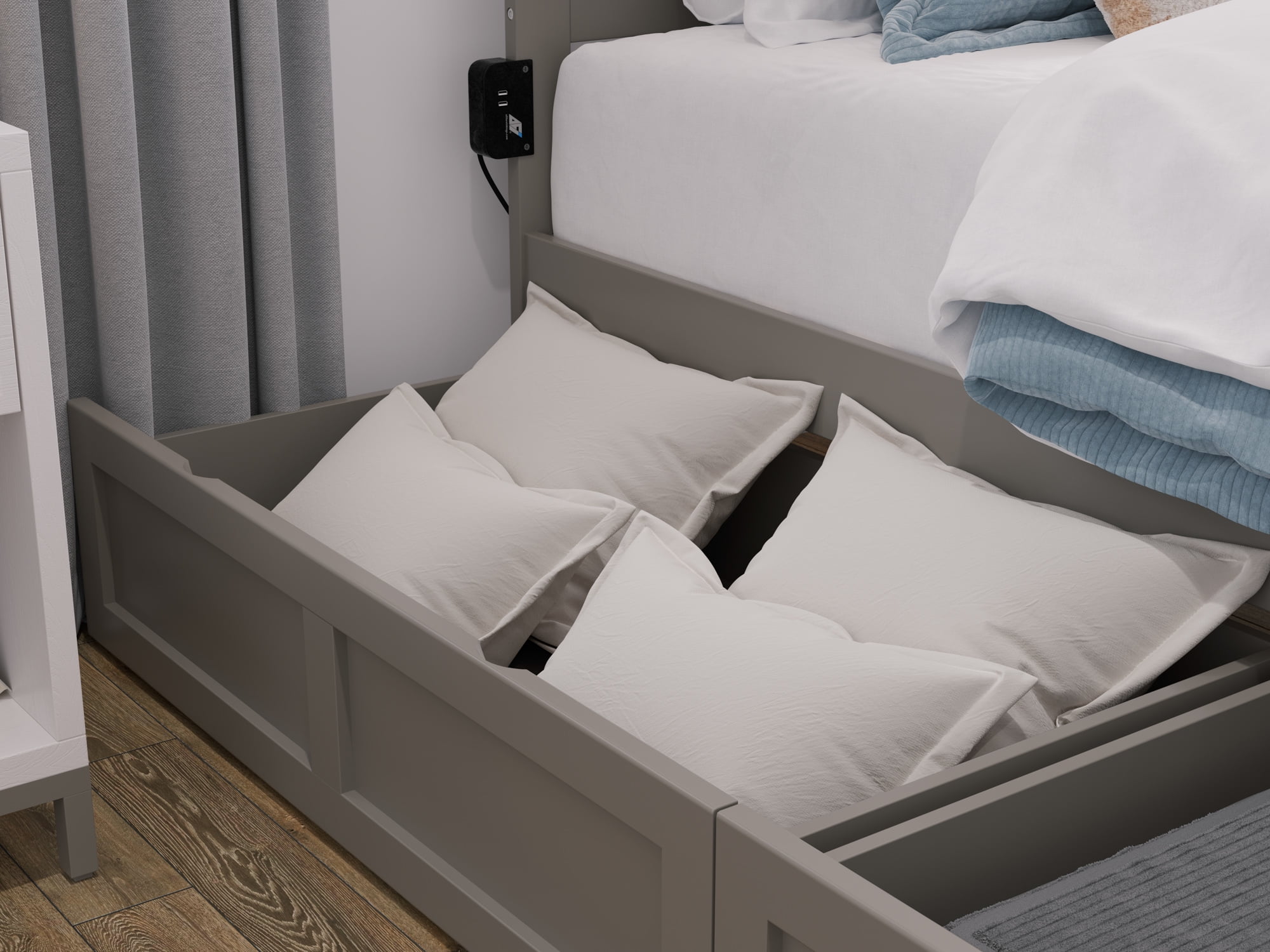 AFI Warren Twin XL Wood Platform Bed with Headboard Footboard & 2 Storage Drawers, Grey