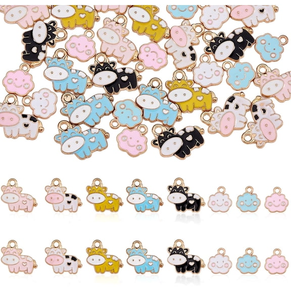 40 Pieces Cow Enamel Charm Pendant Colorful Alloy Enamel Charm Animal Pendant for Jewelry Necklace Bracelet Earring Making Crafts