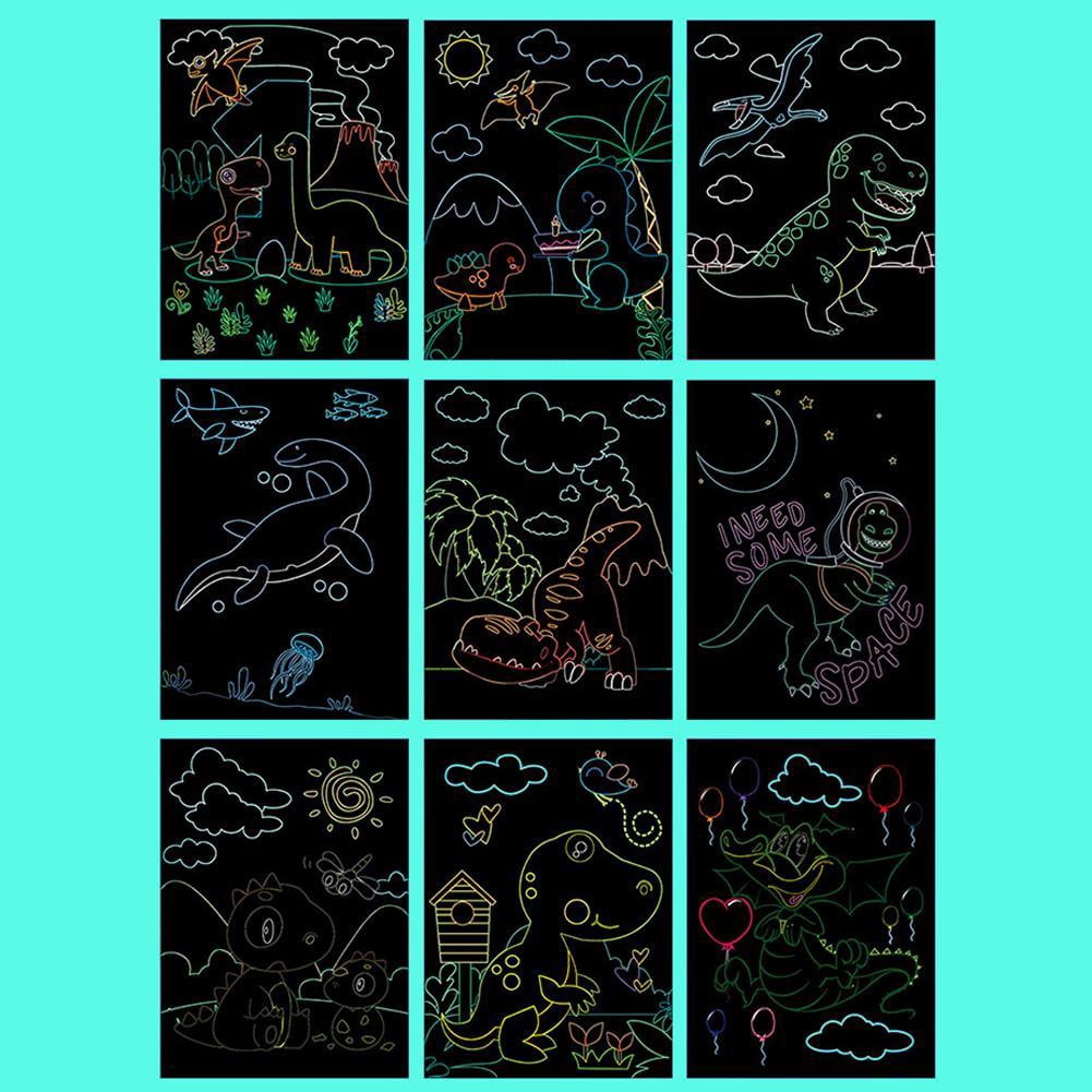 Magic Rainbow Color Scratch Art Painting Paper Card Kit Cartoon Dinosaur Drawing Board Kids Diy Educational Toys