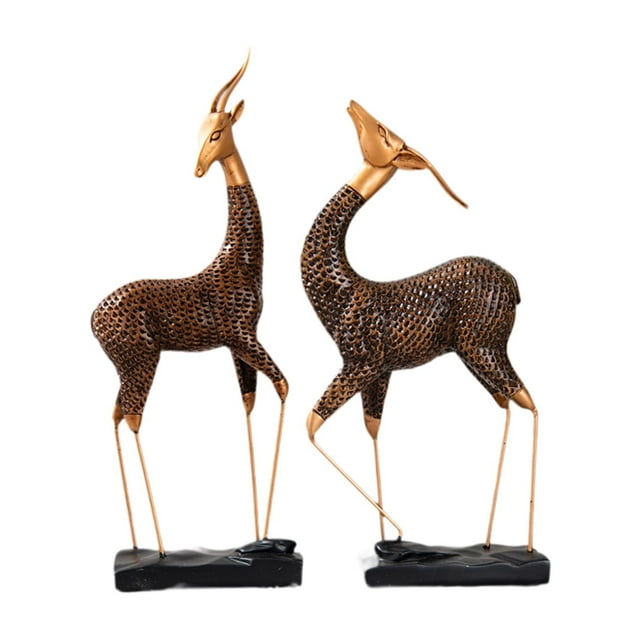 2 figuras de gacelas de poliresina, esculturas de mesa, coleccionables artificiales. Marrón