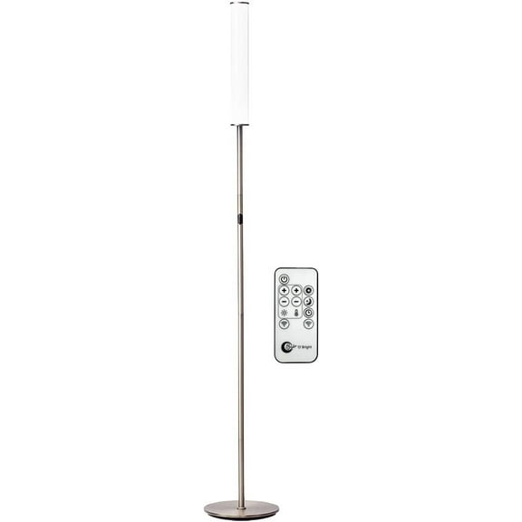O’Bright LED Cylinder Floor Lamp with Remote Control, Full Range Dimming, Adjustable Color Temperature 3000K-6000K, Minimalist Standing Lamps for Living Room, Bedrooms and Office, Brushed Nickel