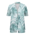thumbnail image 4 of Cagogo Women's 2 Piece Shorts Set Casual Summer Cruise Outfits Loose V Neck Short Sleeve Jacket Tie Waist Matching Beach Set Tropical Leaves Hawaiian Vacation Clothes, Light Blue S, 4 of 5