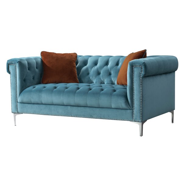 Acanva Luxury Vintage Tufted Velvet Living Room Sofa Loveseat Teal Com Acanva Luxury Vintage Tufted Velvet, Retro Tufted Sofa