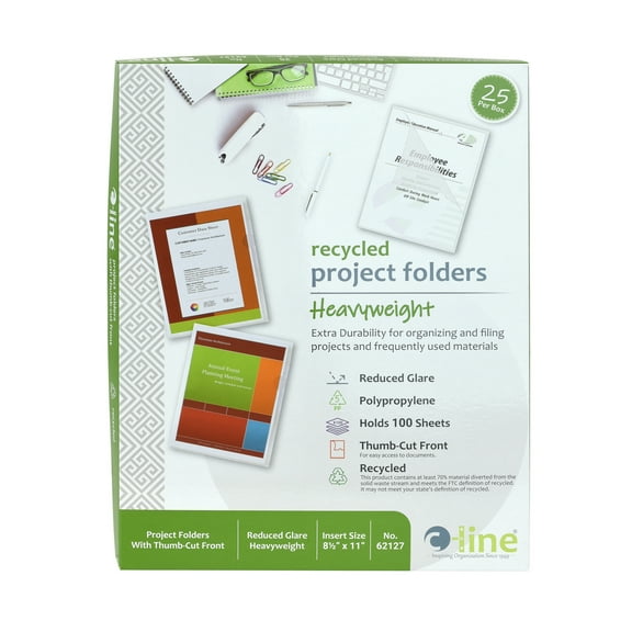 C-Line Project Folders, Jacket, Letter, Poly, Clear, 25/Box