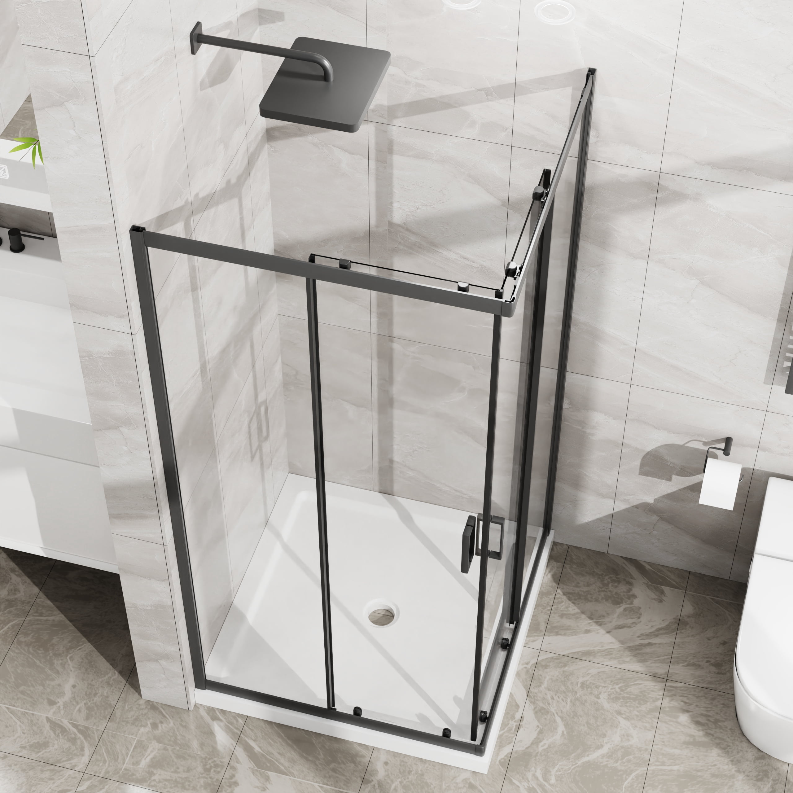 Corner Shower Door, Shower Enclosure with 1/5 in. Clear Tempered Glass Panels, Sliding Opening, 36 in.D x 36 in. W x 72 in. H