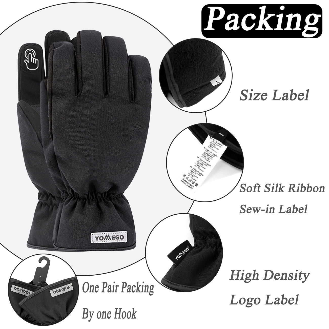 YOMEGO Warm Touchscreen Ski Gloves Winter Work Snow Gloves with 3M Insulated Cotton for Men and Women,Good for Skiing Snowboarding Driving Riding