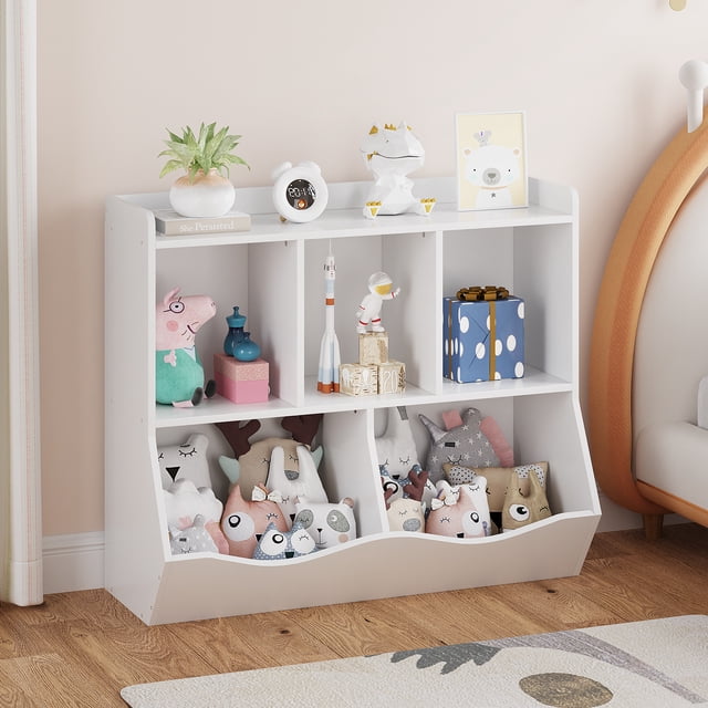 Organización eficiente para niños - Estantería y organizador de madera con cubículos - Librero para libros y juguetes - Multiusos para dormitorio, sala de juegos, guardería o escuela - Color blanco