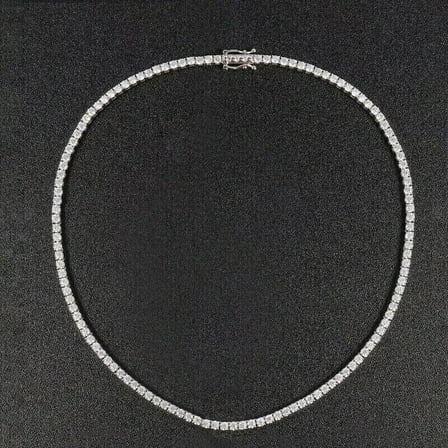 3MM Simulated Diamond Women's Tennis Necklace Chain 14K White Gold Plated 18".