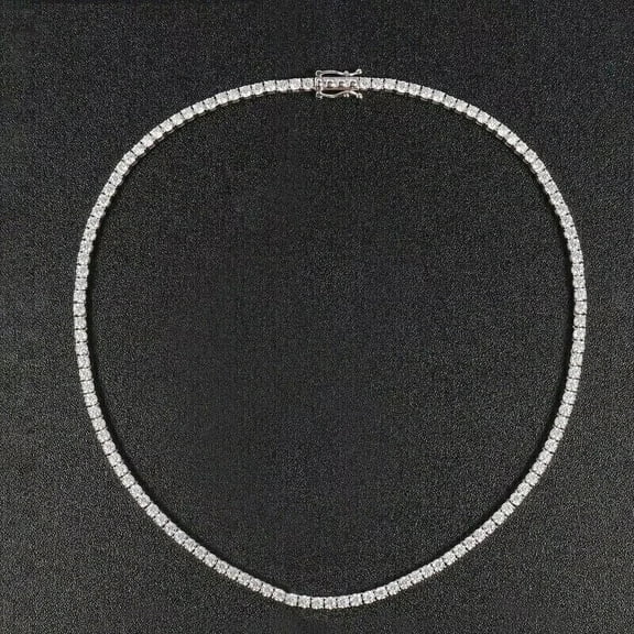 3MM Simulated Diamond Women's Tennis Necklace Chain 14K White Gold Plated 18".
