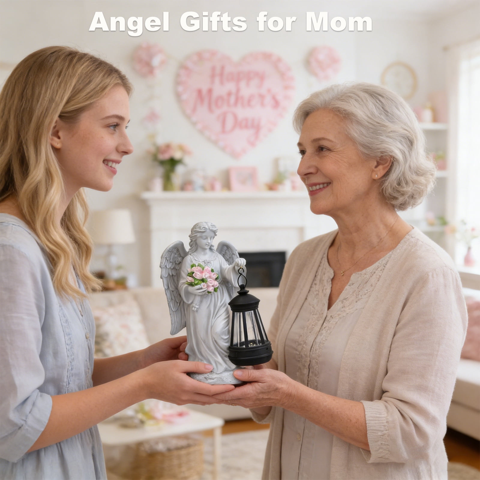 Solar Angel Statue Outdoor, Garden Statue Angel Figurine Lights Outdoor Waterproof, Resin Angel Sculpture for Garden Yard Lawn Grave Cemetery Decor, Gift for Mom Grandma Women