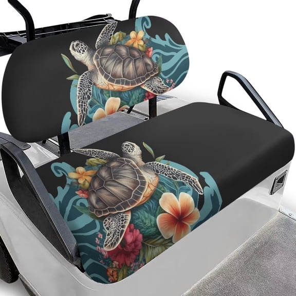 Binienty Ezgo Txt Golf Cart Seat Cover for Bench and Backrest Floral Sea Turtle Universal Golf Cart Accessories Washable Fabric Elastic Seat Cover for Golfcart