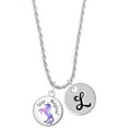 thumbnail image 1 of Delight Jewelry Silvertone Domed Stay Magical Unicorn Silvertone Script Initial Disc - L - Charm Necklace, 20"+3", 1 of 4