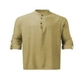 thumbnail image 4 of Men‘s Henley Shirt  Solid Color Long Sleeve Stand Collar Button-Down Loose Simple Linen Beach Tops, 4 of 6