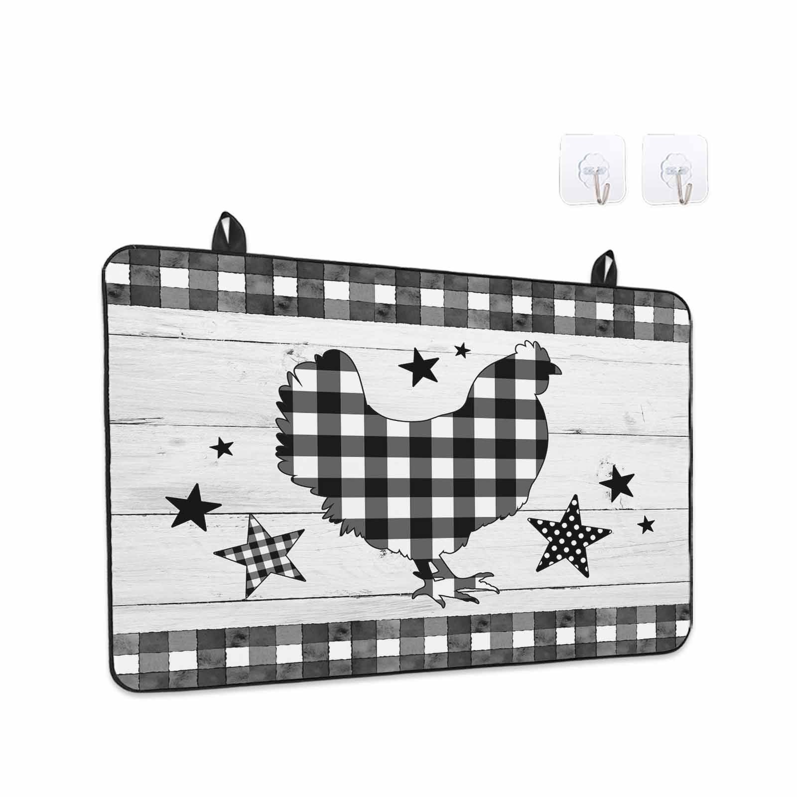 Chicken Hen Stove Top Cover for Electric Stove,Heat-proof & Non Slip Glass Top Stove Cover Protector,Rooster Animals Farmhouse Plaid Country White Wooden Kitchen Flat Cooktop Rubber Mat 24x21 Inches