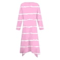thumbnail image 5 of Cavosen Fall Dresses for Women Long Sleeve Pink Maxi Dress Hankerchief Hem Crew Neck Calf Length Long Dress Striped Casual Trendy Dress Party Vacation Fall Winter Clothes S, 5 of 5