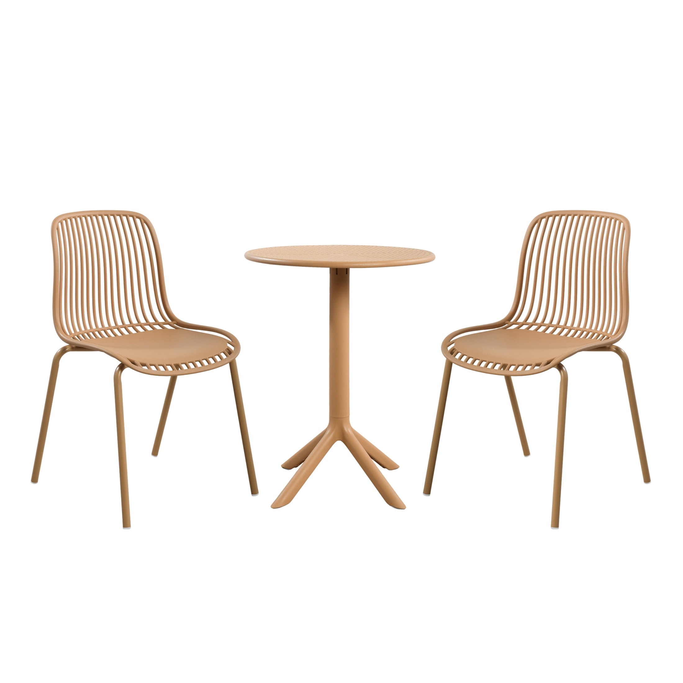 Christopher Knight Home 3-Piece Outdoor Bistro Set, Plastic Table & Chairs with Iron Legs, Brown Yellow