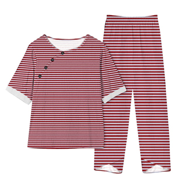 Timegard Ensembles 2 Pcs pour Femmes Grande Taille Hauts à Rayures à Col Ras du Cou à Manches Courtes et Pantalons à Taille Élastique Tenues Décontractées