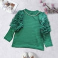 thumbnail image 2 of Hjtefg Girls Beaded Round Neck Tee, Long Sleeve Casual Top, Soft Comfortable Shirt for Toddler and Kids, Delicate Daily Wear Blouse,Color: Green Size: 4-5 Years, 2 of 6