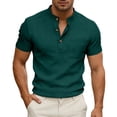thumbnail image 2 of Henley Shirts for Men 2026 Summer Short Sleeve Casual Loose Waffle Plain Tshirts Polo Shirt with Chest Pocket, 2 of 5