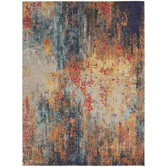 HomeRoots 554882 9 x 12 ft. Navy Blue Red & Orange Abstract Non Skid Area Rug
