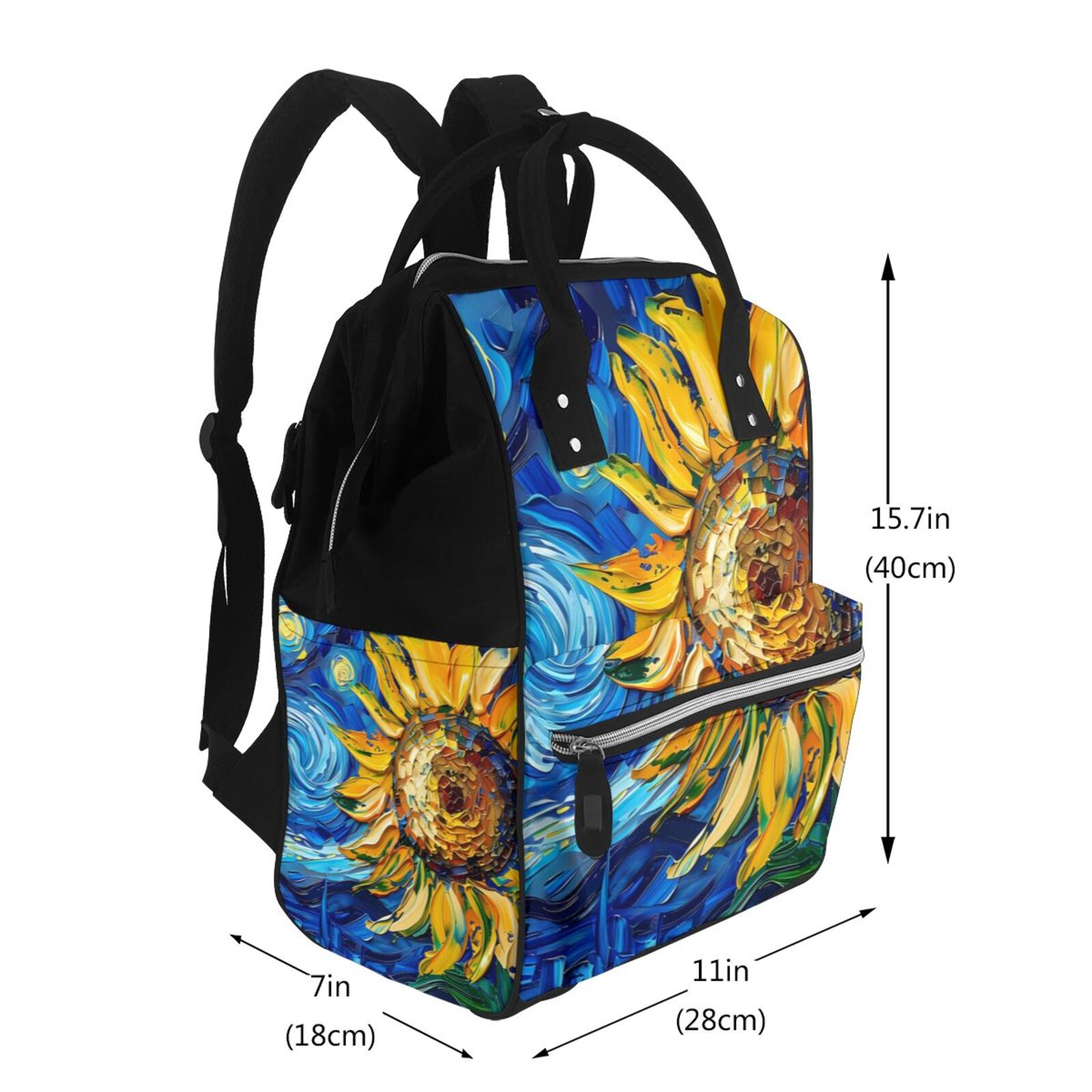 Ratiio vintage Starry Sunflower Mummy Backpack - Waterproof Twill Canvas, Large Capacity Diaper Bag with Multiple Pockets and Adjustable Straps