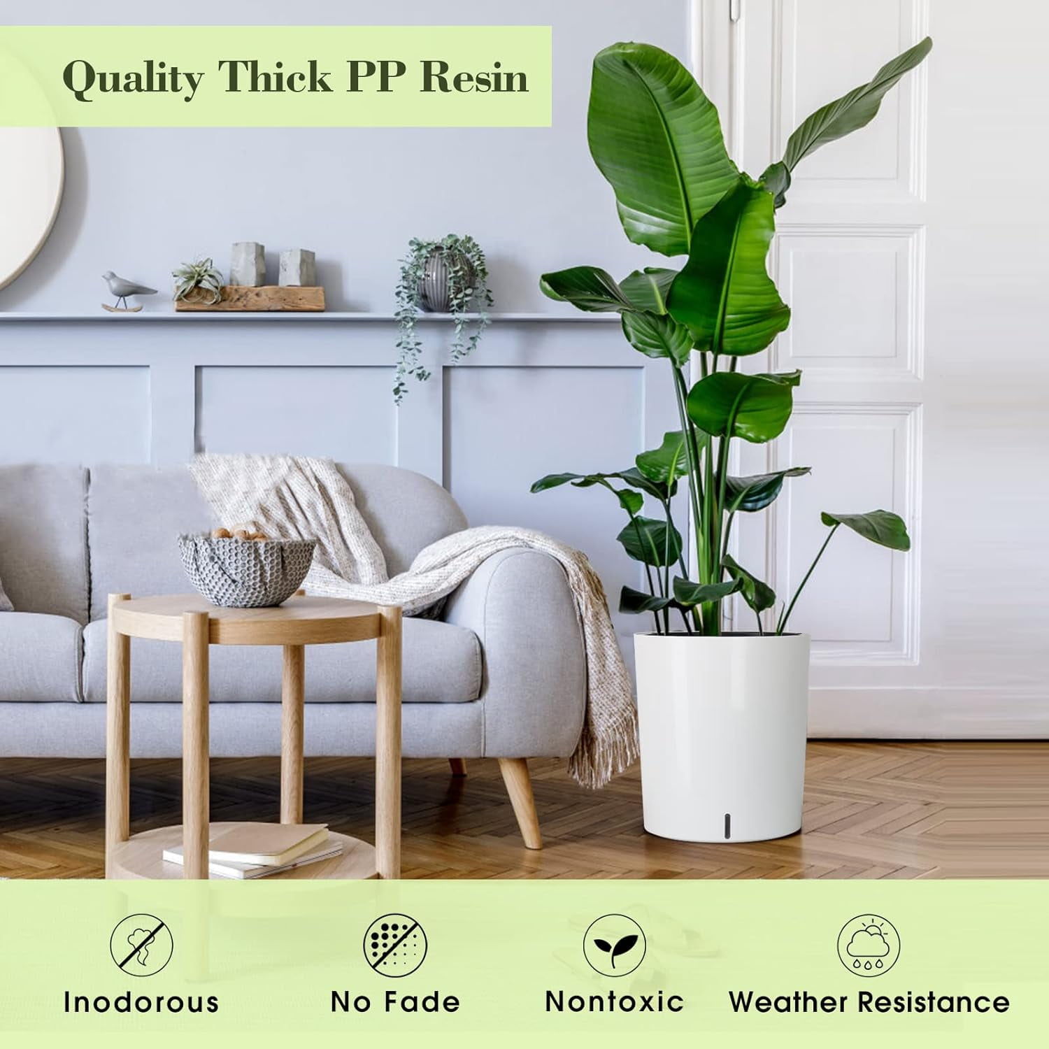 SAROSORA Large Round Self Watering Planter Pot 12.5'' 2-Pack for Home Garden Patio Tall Tree(White,1-Pack)