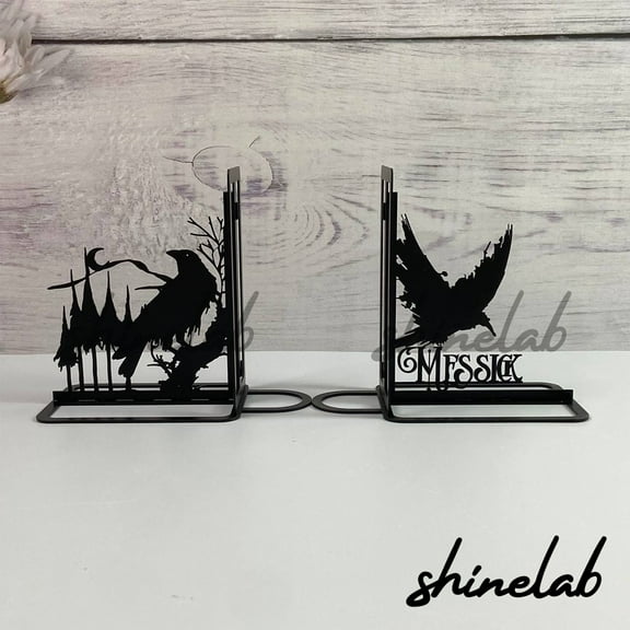 Shinelab Raven Bird Bookends Bird Lover Name Bookend Gift, Animal Table Bookshelf Decor 5918
