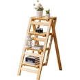 thumbnail image 3 of Foldable Step Ladder  Wooden Step Stool with Floor Saver  Decorative Ladder Shelf for Living Room  Kitchen  Garden(Walnut), 3 of 6