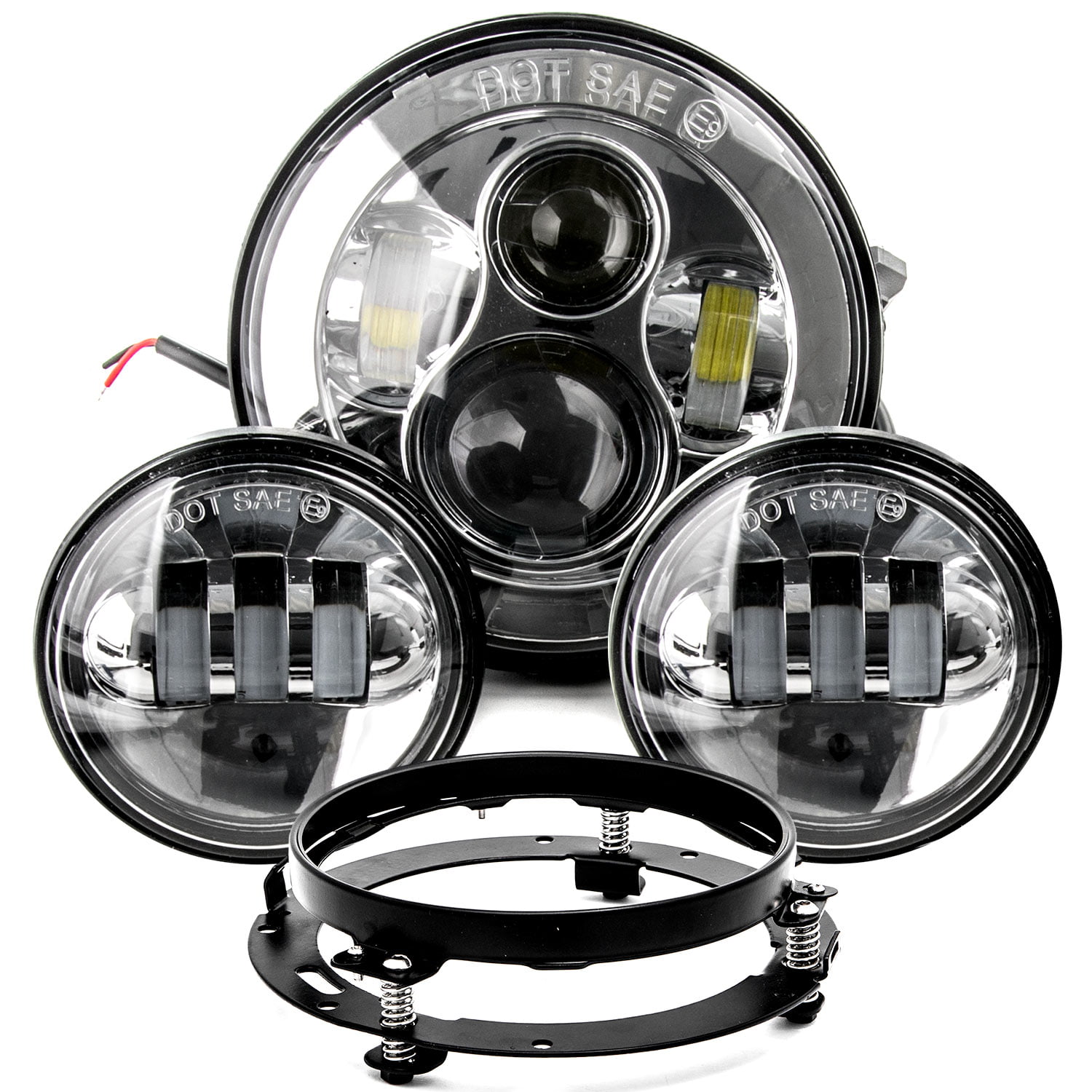 7" Black LED Projector Headlight w/ Passing Lamps For Harley Davidson 