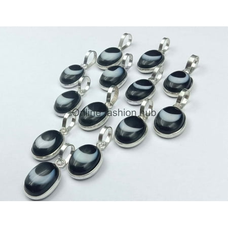 Evil Eye Gemstone 925 Sterling Silver Plated Handmade Pendant 5 pcs